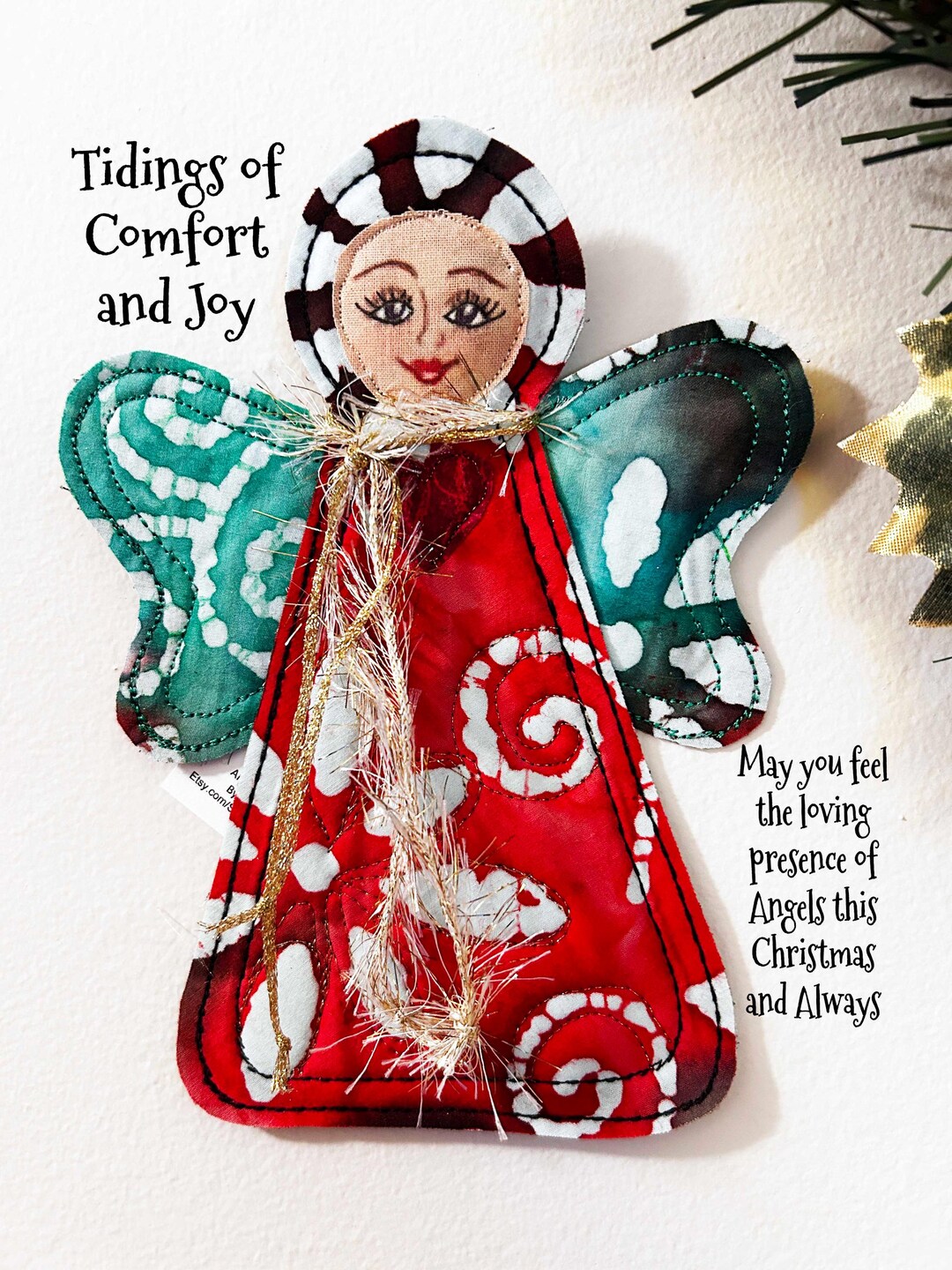 Quilted Christmas Angel Wall Art, Comfort & Joy Fiber Art Angel, Unique ...