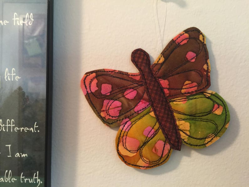 Butterfly Card and ornament Rainbow butterfly card Fiber Art Greeting Card Fabric Butterfly Art Card #5 Quilted Butterfly Ornament