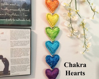 Chakra fiber art hearts wall art ornament, healing meditation tool, reiki peace art, fabric sculpture collectible hearts #25