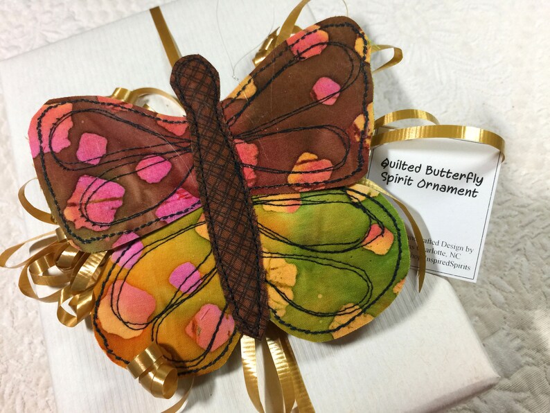 Butterfly Card and ornament Rainbow butterfly card Fiber Art Greeting Card Fabric Butterfly Art Card #5 Quilted Butterfly Ornament