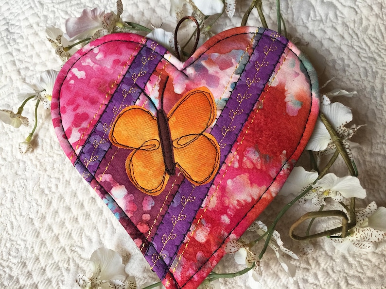 Butterfly heart mug mat Butterfly decor Quilted mat Angel kisses #68 Batik Butterfly mat heart mug rug Heart /& Butterfly mug mat