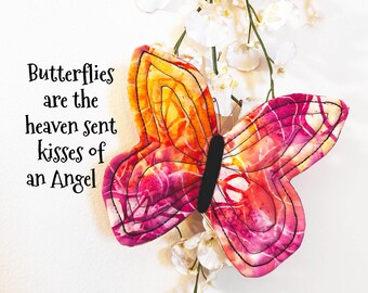 Butterfly Spirit fabric wall art ornament, Quilted Inspirational gift, Puffy Butterfly fiber art #39