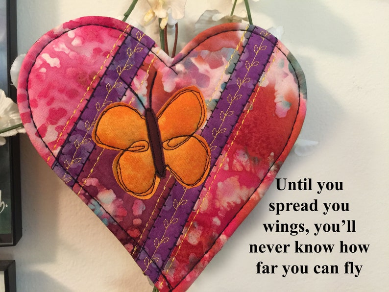 Butterfly heart mug mat Butterfly decor Quilted mat Angel kisses #68 Batik Butterfly mat heart mug rug Heart /& Butterfly mug mat