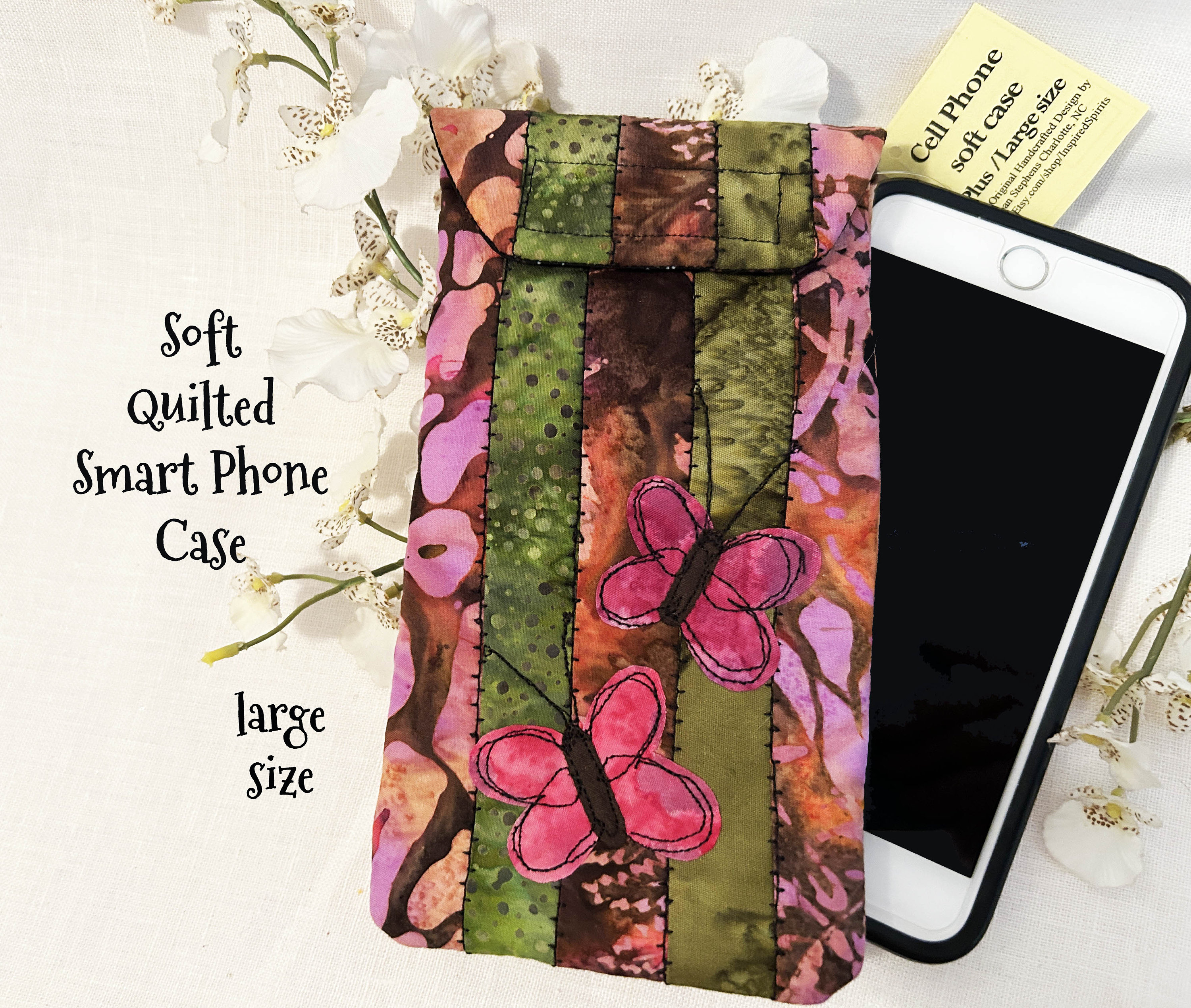 Quilted cell phone case, Smart phone case, Large size phone case, Gadget case. phone pouch, iPhone, smartphone, eyeglass, phone bag 6P#237
