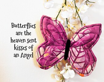 Quilted fabric butterfly spirit wall art ornament, Inspirational gift, Puffy Butterfly fiber art #40