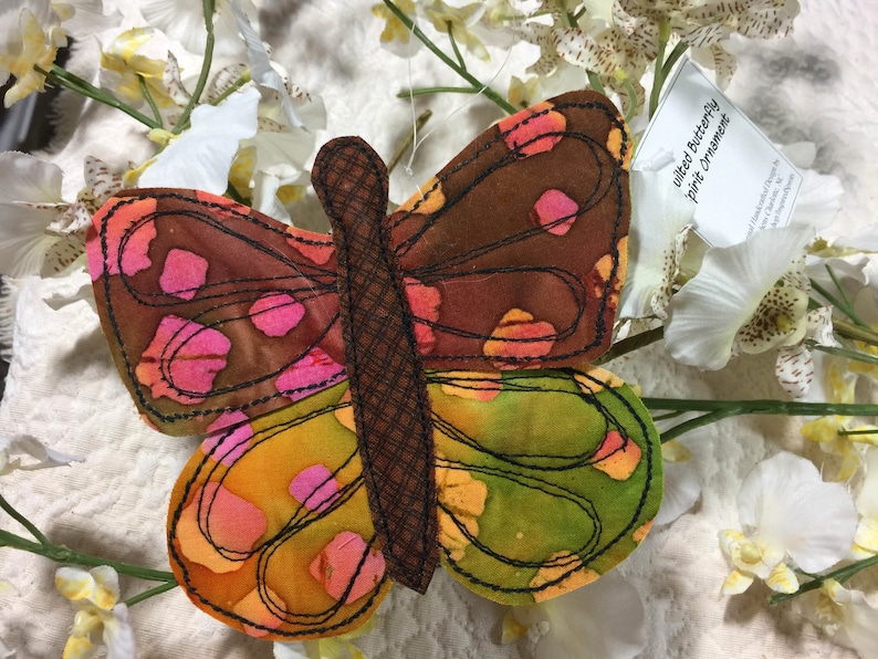 Butterfly Card and ornament Rainbow butterfly card Fiber Art Greeting Card Fabric Butterfly Art Card #5 Quilted Butterfly Ornament