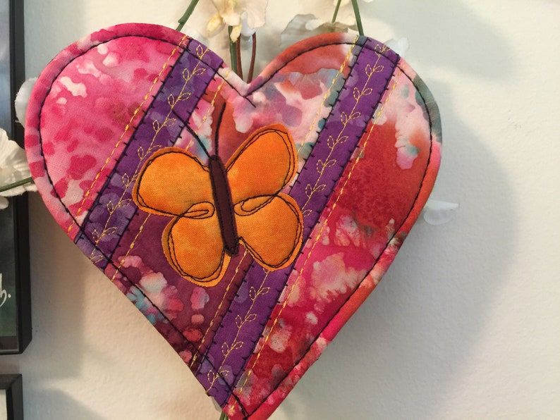 Butterfly heart mug mat Butterfly decor Quilted mat Angel kisses #68 Batik Butterfly mat heart mug rug Heart /& Butterfly mug mat