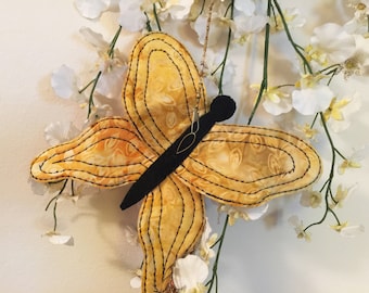 Celestial quilted butterfly soft sculpture mobile, OOAK one-of-a-kind cloth spiritual fiber art #20