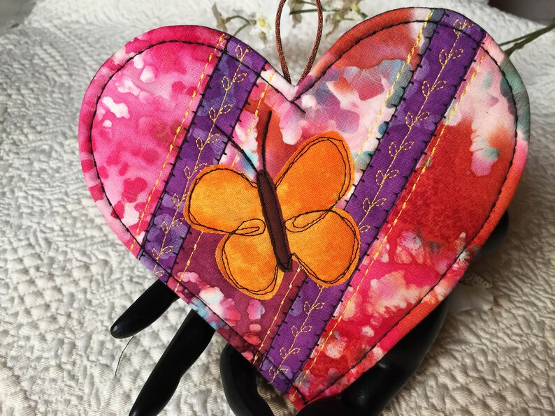 Butterfly heart mug mat Butterfly decor Quilted mat Angel kisses #68 Batik Butterfly mat heart mug rug Heart /& Butterfly mug mat