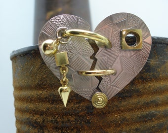 Heart Pin Quilt Patterned Nickle with Brass Accents "Heart on the Mend"