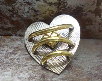 Heart Pin Nickle with Brass Adornments