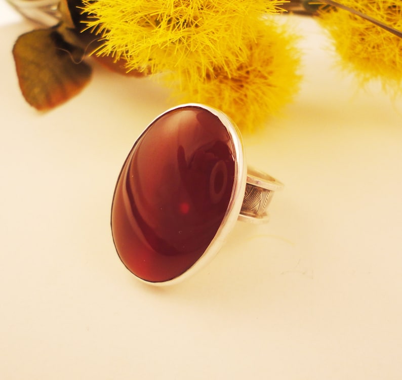 Sterling Silver Ring with Large Oval Carnelian Size 8