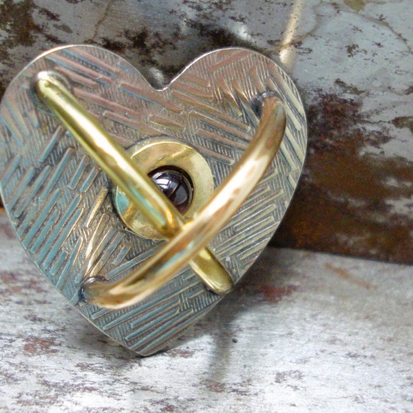 Heart Pin Nickle Brass and Garnet Small Pin Lapel Pin Hat Pin