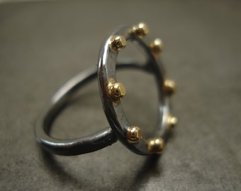 Silver and 18k gold Heavy Wire Round Open Design Ring Modern Minimalist Industrial Size 6 1/2