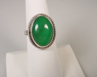 Chrysoprase Ring in Sterling Silver Braided Trim and Textured Embossed Band size 6 3/4 Ready to Ship