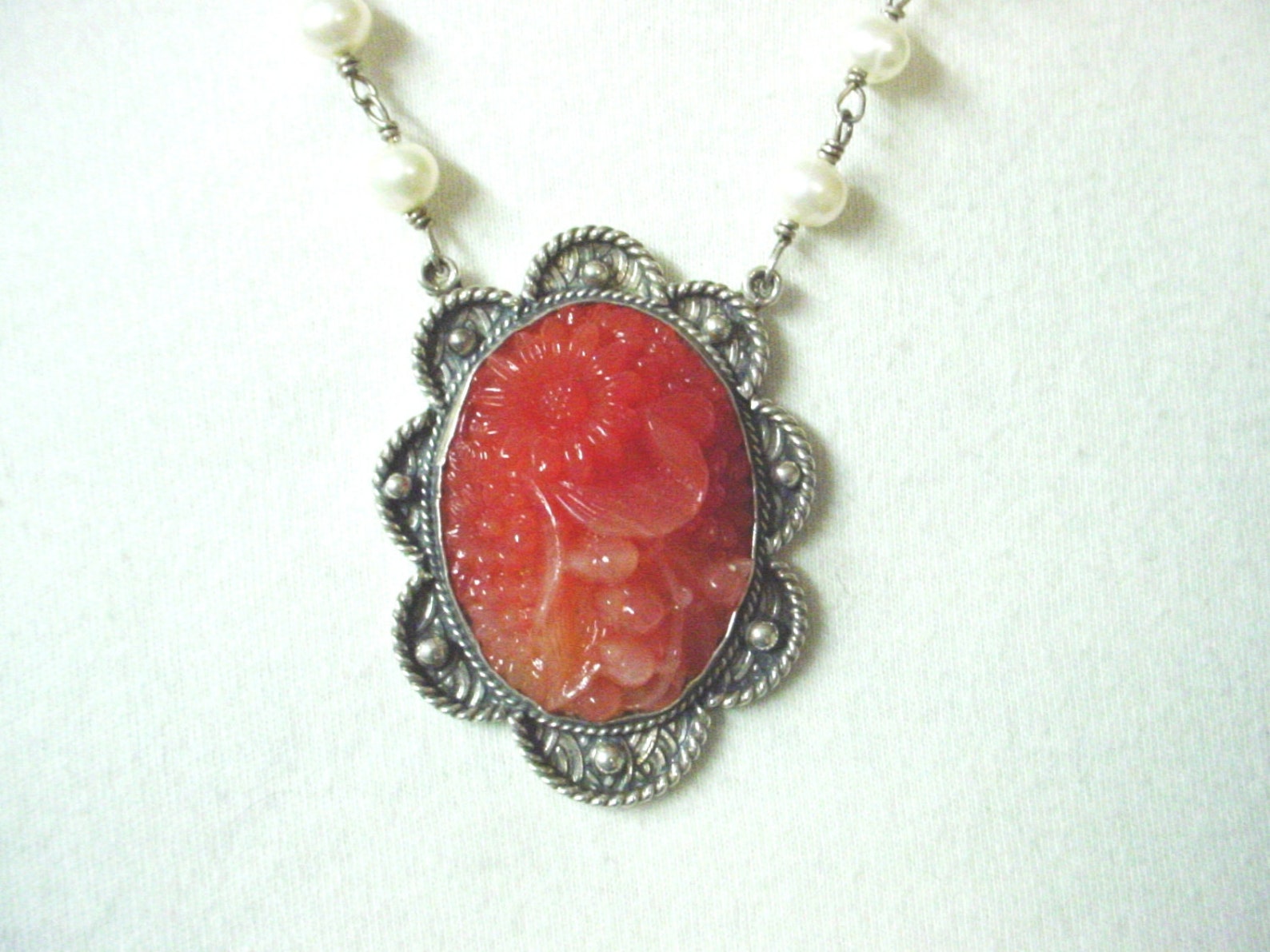 Vintage Carnelian Glass Floral Stone Necklace With Handwrapped - Etsy