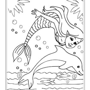 Mermaid Coloring Pages for Kids Vol. 2 - 50 Printable PDF&#39;s of fund, cute, creative mermaid outlines