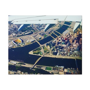 Pittsburgh From The Sky | Steel City Flyover - Matte Canvas, Stretched, 0.75&quot;