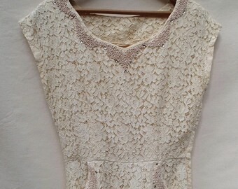vintage lace dress; 50s lace dress; handmade dress; cream lace dress; wedding guest dress; fancy dress; occasion dress; vintage party dress