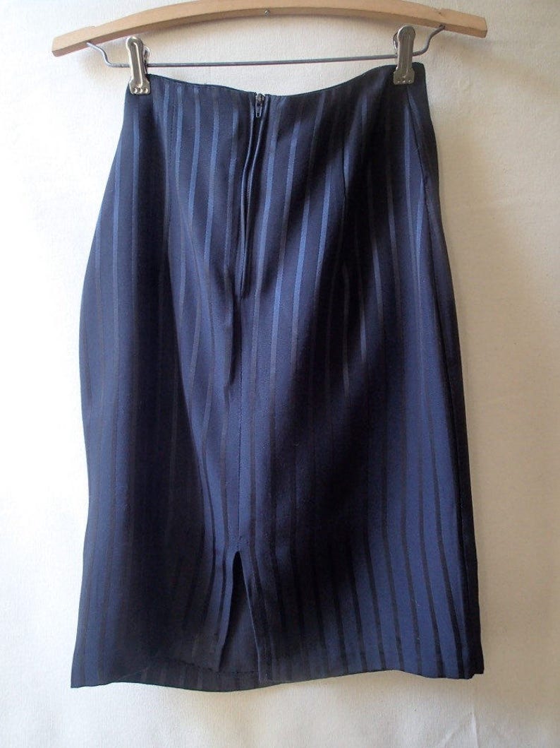 Vintage wiggle skirt black pinstriped skirt black on black fitted high waisted striped skirt pencil skirt knee length skirt