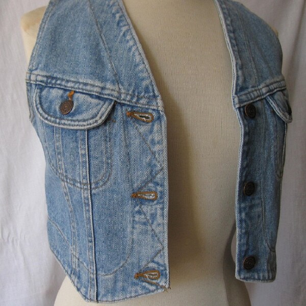 Vintage-Denim Weste; 70er Jahre Lee Jeansweste; Vintage Lee; Denim oben; Boho Jeansweste; Jeans Weste; Damen Jeansweste; Festival-Rocker Weste;