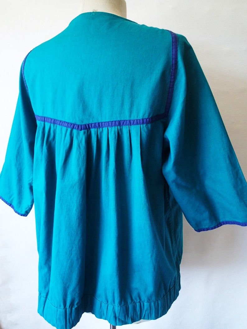 plus size vintage 70s vintage Indian cotton embroidered blouse; boho hippie folk art peasant shirt