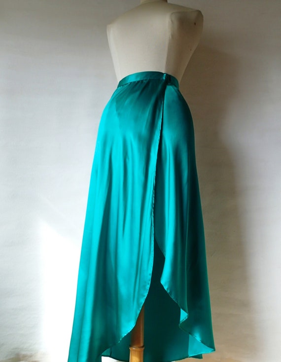 green satin wrap skirt