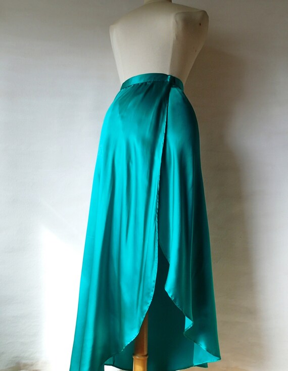 teal satin wrap dress