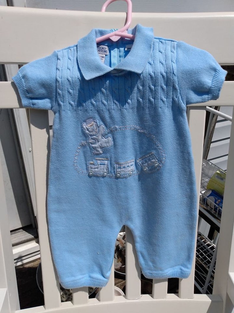 Friedknit Creations Vintage 3 Months Sweater Romper Baby BOy Blue