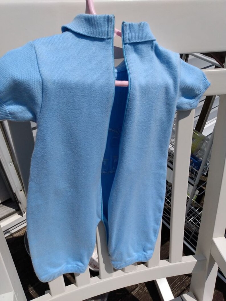 Friedknit Creations Vintage 3 Months Sweater Romper Baby BOy Blue