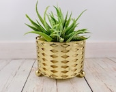 Gold and Yellow Mid Century Planter,geometric,planter pot,vintage planter,plastic,metal stand,succulent pot