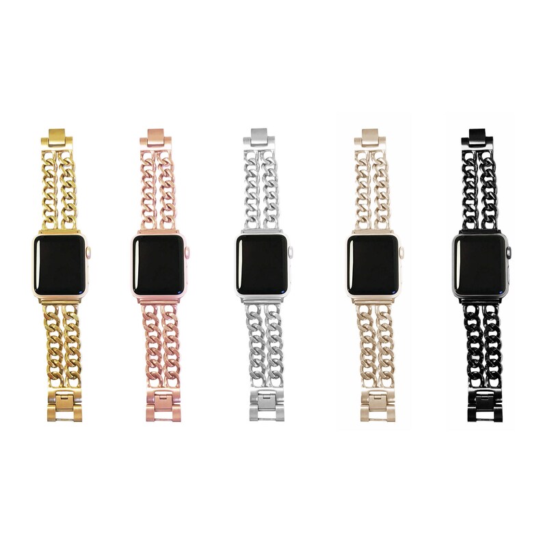 Classy Double Row Chain Link Apple Watch Band Stainless Etsy