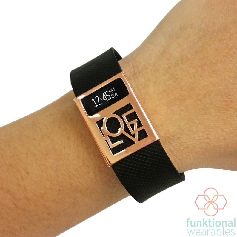 Premium Unisex Stainless Steel Fitbit ChargeCharge HR Cover LOVE CHARGED Metal Cover to Protect /& Enhance Your Fitness Activity Tracker