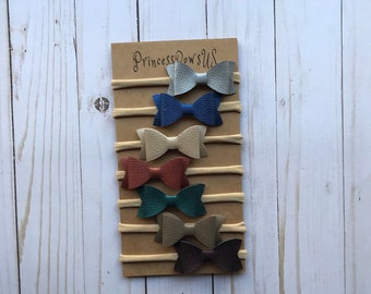Faux Leather Bows Headband, Metallic Bows, Mini Bow Headband, Baby Headband, Toddler Headband, Girls Hair Bow, Baby Girl Hair Bow SET,