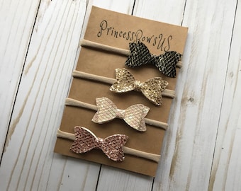 Baby Headband Set, Baby Girl Headband, Baby Glitter Bow Headband, Baby Girl Bows, Toddler Hair Bows, Glitter Hair Bows, Gold Bow Headband