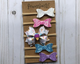 Ice Cream Bow, Ice Cream Cone Bow, Glitter Ice Cream Bow, Glitter Bow for Girls, Summer Treat Bow, Summer Bow, Baby Girl Bow Headband, Bows