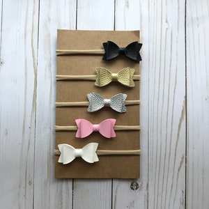 Faux Leather Baby Headband Sets, Baby Headband, Leather Bow Clips, Baby Headband Set, Mini Headband For Baby Girls, Baby Girl Headband