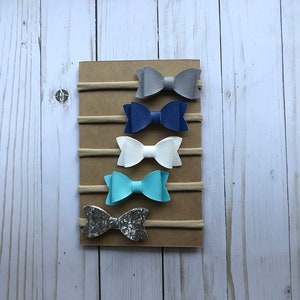 Blue Baby Girl Bow Headband, Baby Headband, Baby Girl Headband, Baby Shower Gift, Nylon Baby Headband, Glitter Baby Bow Headband, Baby Bows