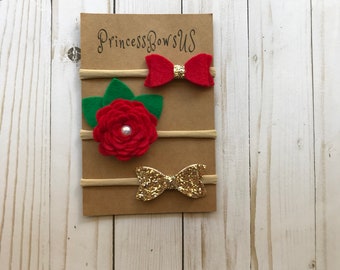 Felt Baby Bow Headband, Baby Headband, Red Baby Bow Headband, Flower Baby Headband, Felt Flower Headband, Felt Bow, Baby Girl Felt Hair Bows