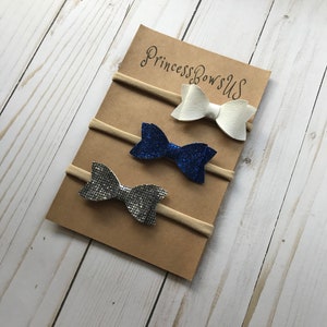 Baby headband SET, Newborn Headbands, Nylon Headbands, Baby Hair Bows, Baby Headbands, Glitter Hair Bows, Navy Blue Baby Headband, Baby Bows