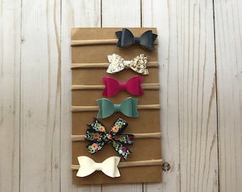 Set of 6 Baby Girl Bow Headbands-Soft Elastic-Newborn to Toddler-Handmade Hair Accessories