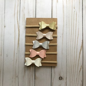 Faux Leather Bow SET, Baby Headband, Baby Bows, Blush Baby Bow Headband, Faux Leather Bow Headband, Newborn Headbands, Infant Headband, Bow