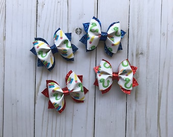 Back to school hair bows, Preschooler Bows, Kindergartener Back To School Hair Bows, Back To School Piggy Tail Bows, Piggy Tail Hair Bows