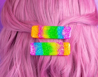 Rainbow Glitter Resin Hair Clips, Iridescent Statement Hair Accessory