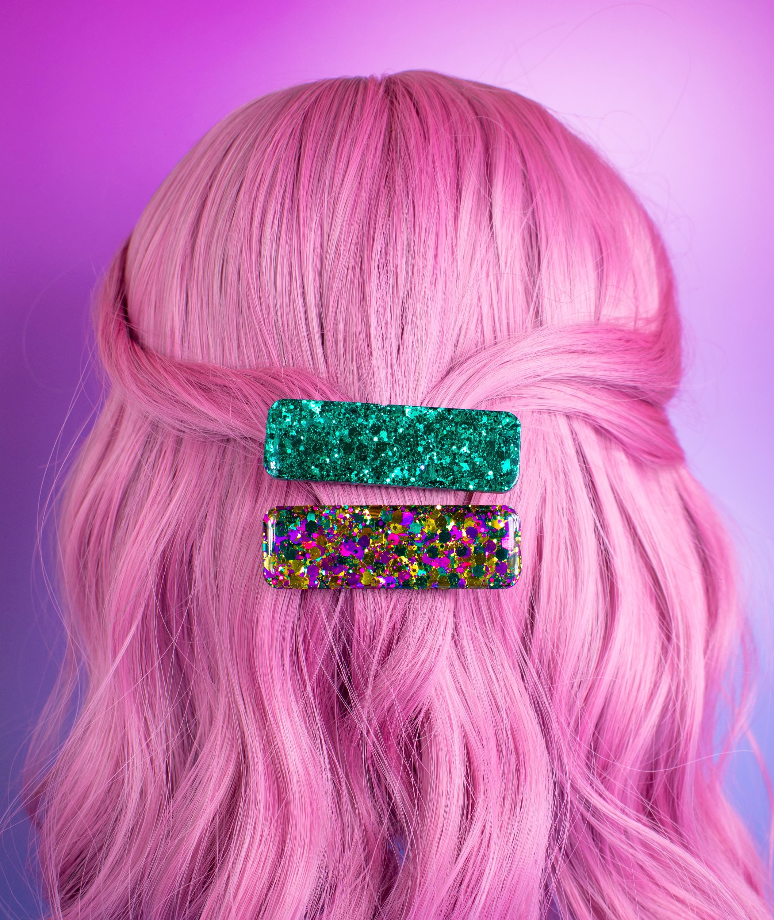 Cream and Teal Resin Bar Hair Clip 2148229_1.jpg main image 2