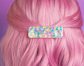 Clear Iridescent Opal Glitter Resin Hair Clip Statement Hair Grips Festival Party Chunky