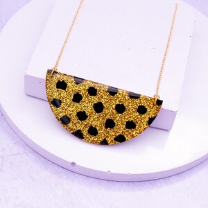 Semi Circle Resin Necklace Half Circle Statement Necklace Gold Glitter Geometric Necklace Paint Blobs Gold Plated Chain