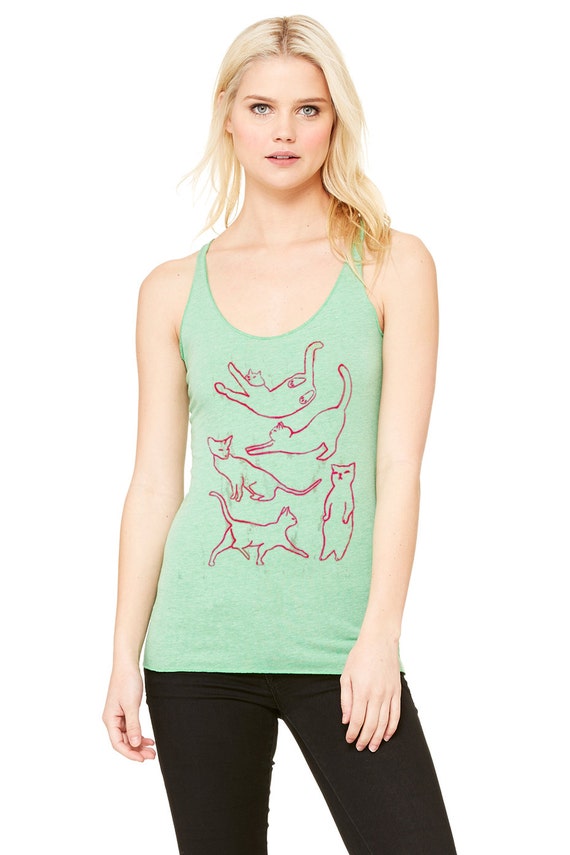 racerback green and hot pink cat tank top, yoga clothes, tank, yoga shirt, back to school clothes, crazy cat lady, gift for cat lover