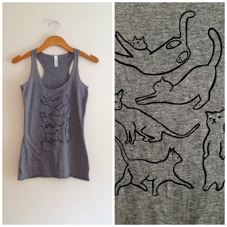 Gray Racerback Tank Top Black Cat Tank Top Tshirt Yoga Etsy