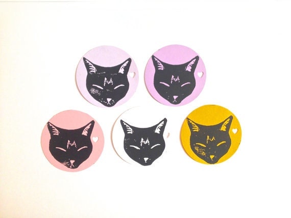 Cat Gift Tags 25 Black Sleeping Circle Blank Tags Gift Tags Etsy